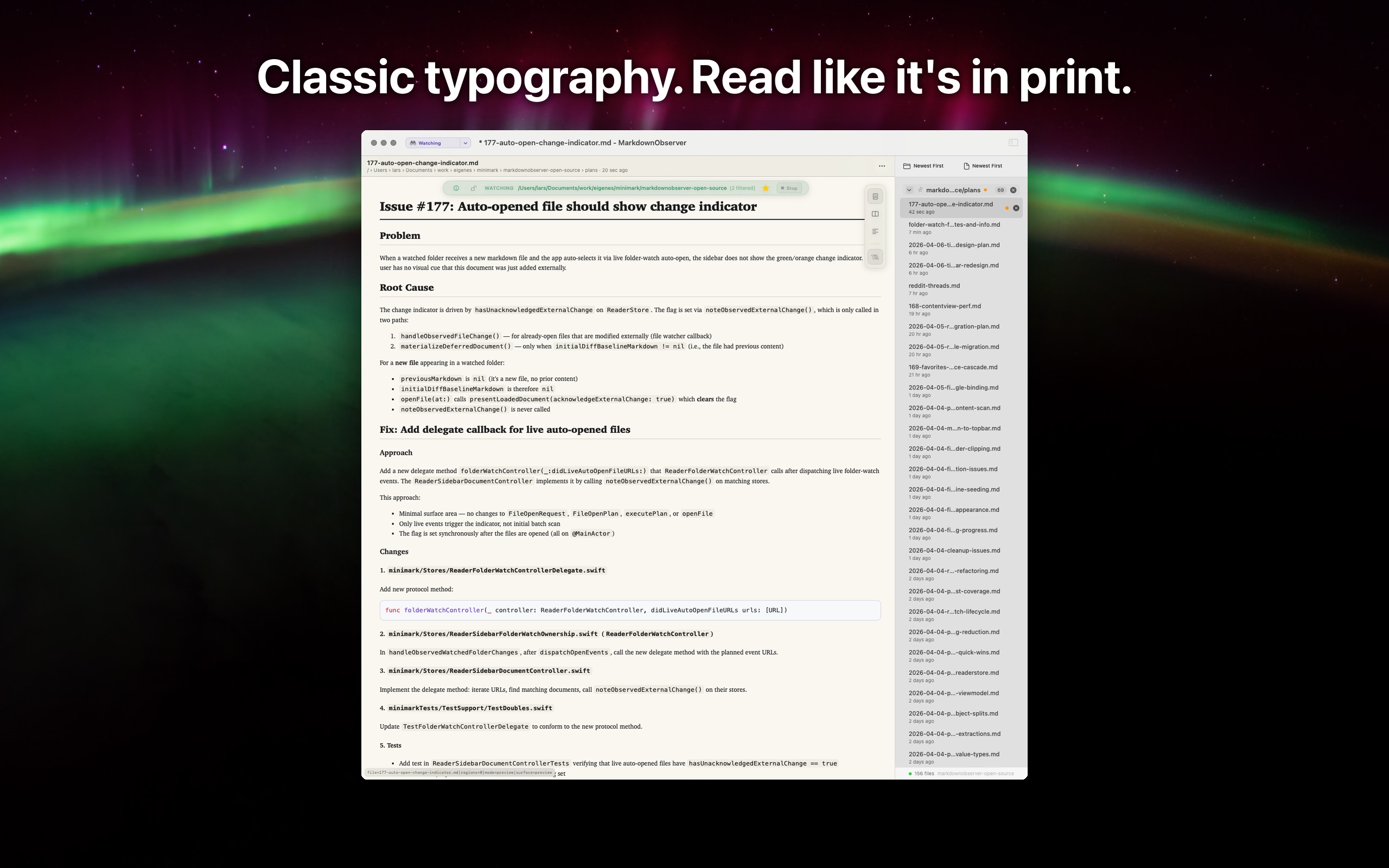 MarkdownObserver Newspaper theme with serif typography