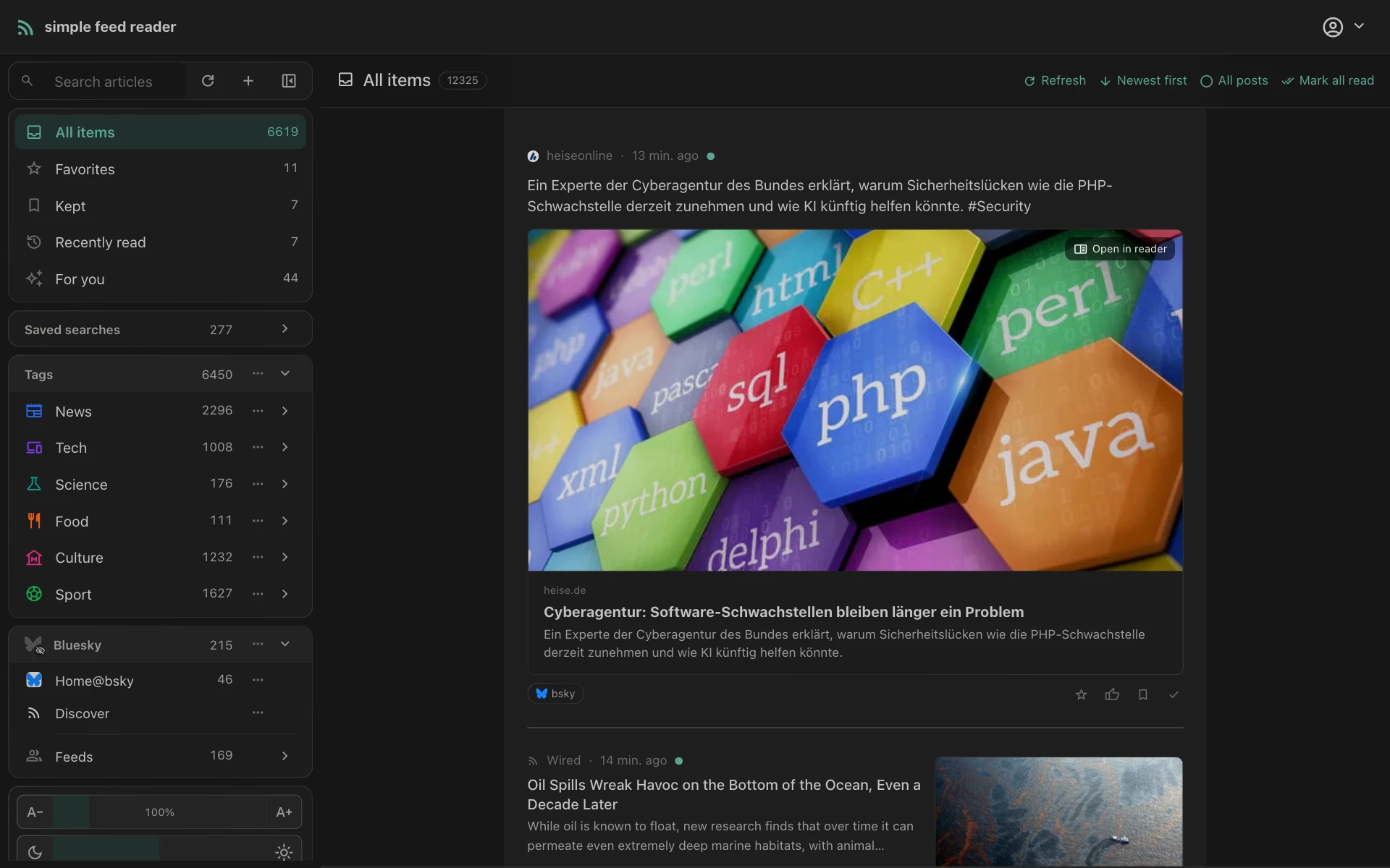 The airy magazine style, dark theme